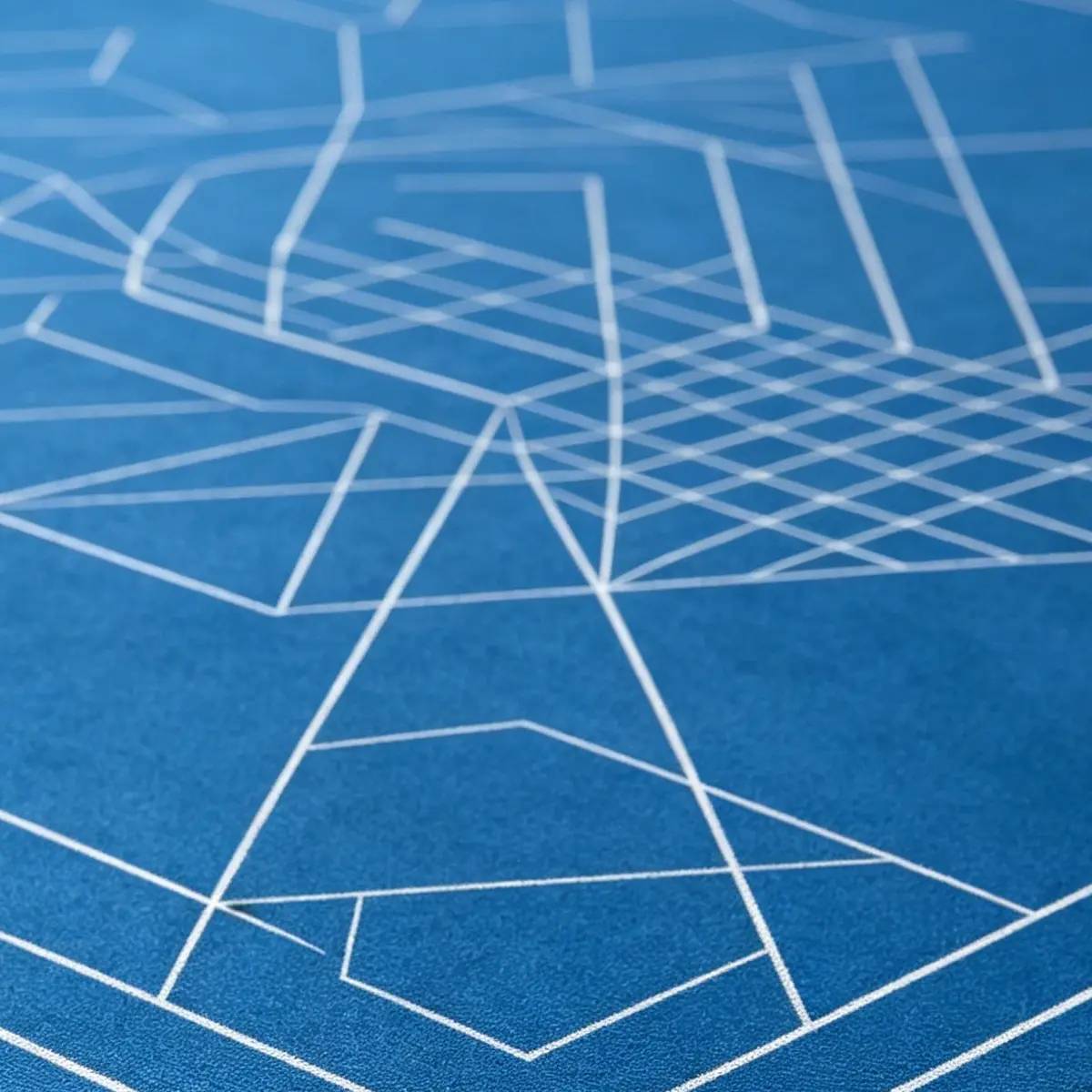 Blue Mahjong Gaming Mat with Geometric Table Design